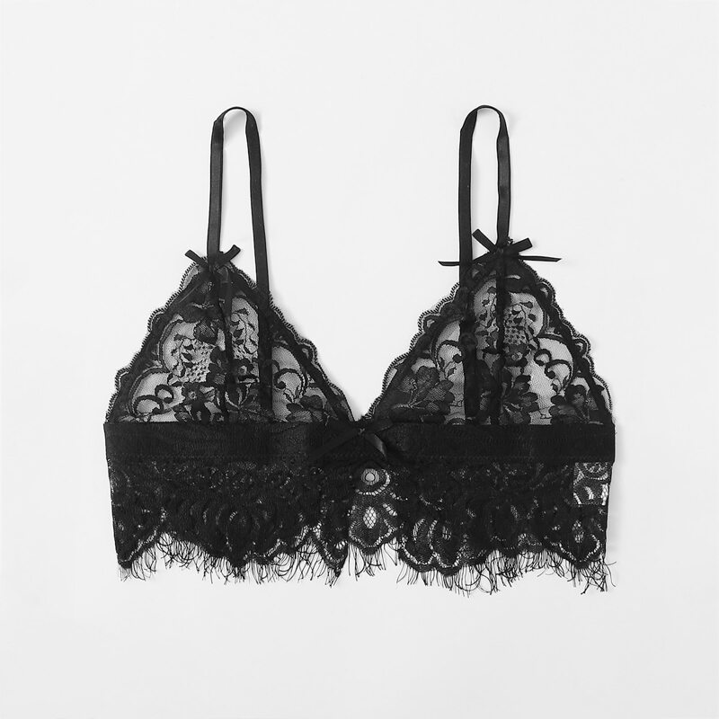 

Floral Lace Sheer Bralette, Black