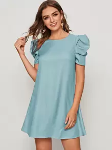 SHEIN Privé Vestido túnico de espalda con abertura de ojo de manga farol - Celeste - Ver 1