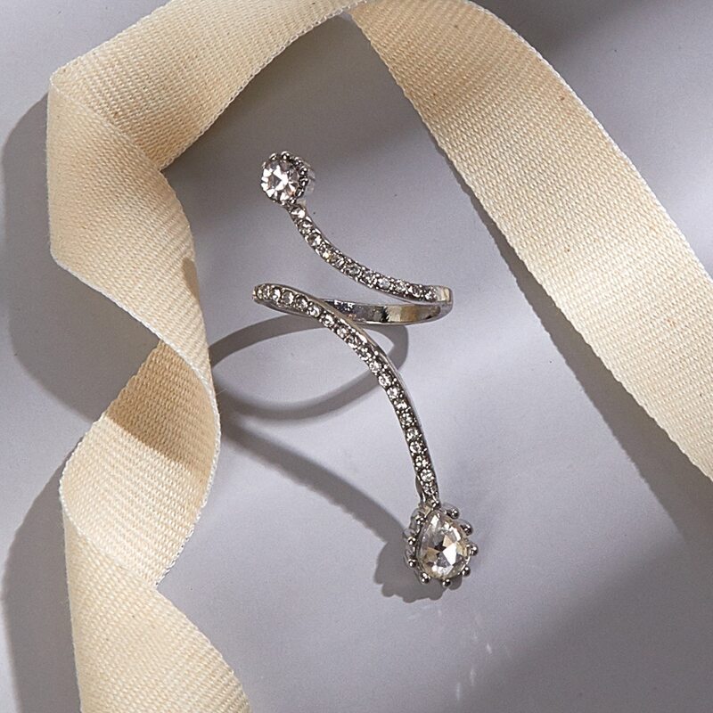 

1pc Rhinestone Cuff Ring, Silver