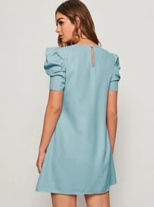 SHEIN Privé Vestido túnico de espalda con abertura de ojo de manga farol - Celeste - Ver 2