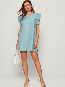 SHEIN Privé Vestido túnico de espalda con abertura de ojo de manga farol - Celeste - Ver 3