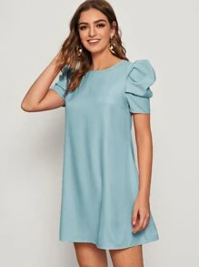 SHEIN Privé Vestido túnico de espalda con abertura de ojo de manga farol - Celeste - Ver 4