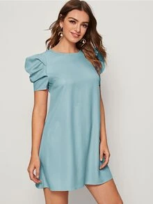 SHEIN Privé Vestido túnico de espalda con abertura de ojo de manga farol - Celeste - Ver 5