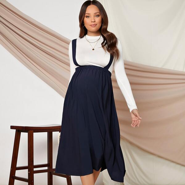 

Maternity Solid Pinafore Skirt, Navy blue