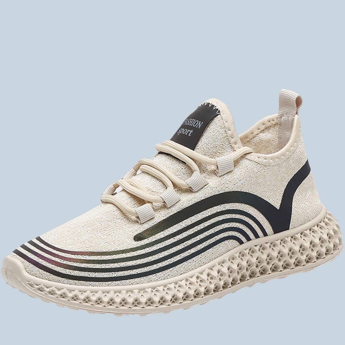 

Ombre Striped Lace-up Knit Sneakers, Beige