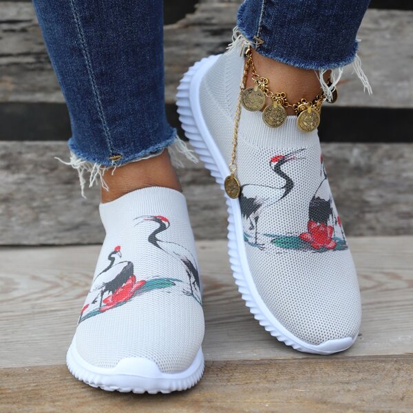 

Crane Print Running Shoes, Grey