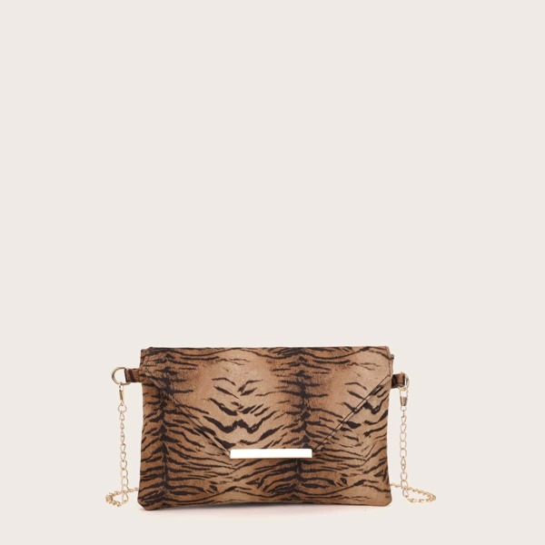 

Metal Edge Tiger Pattern Clutch Bag, Multicolor