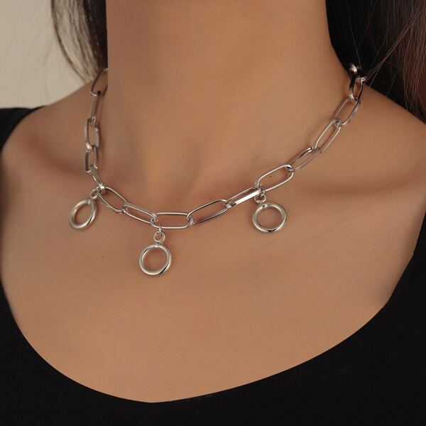 

Round Charm Chain Necklace, Silver