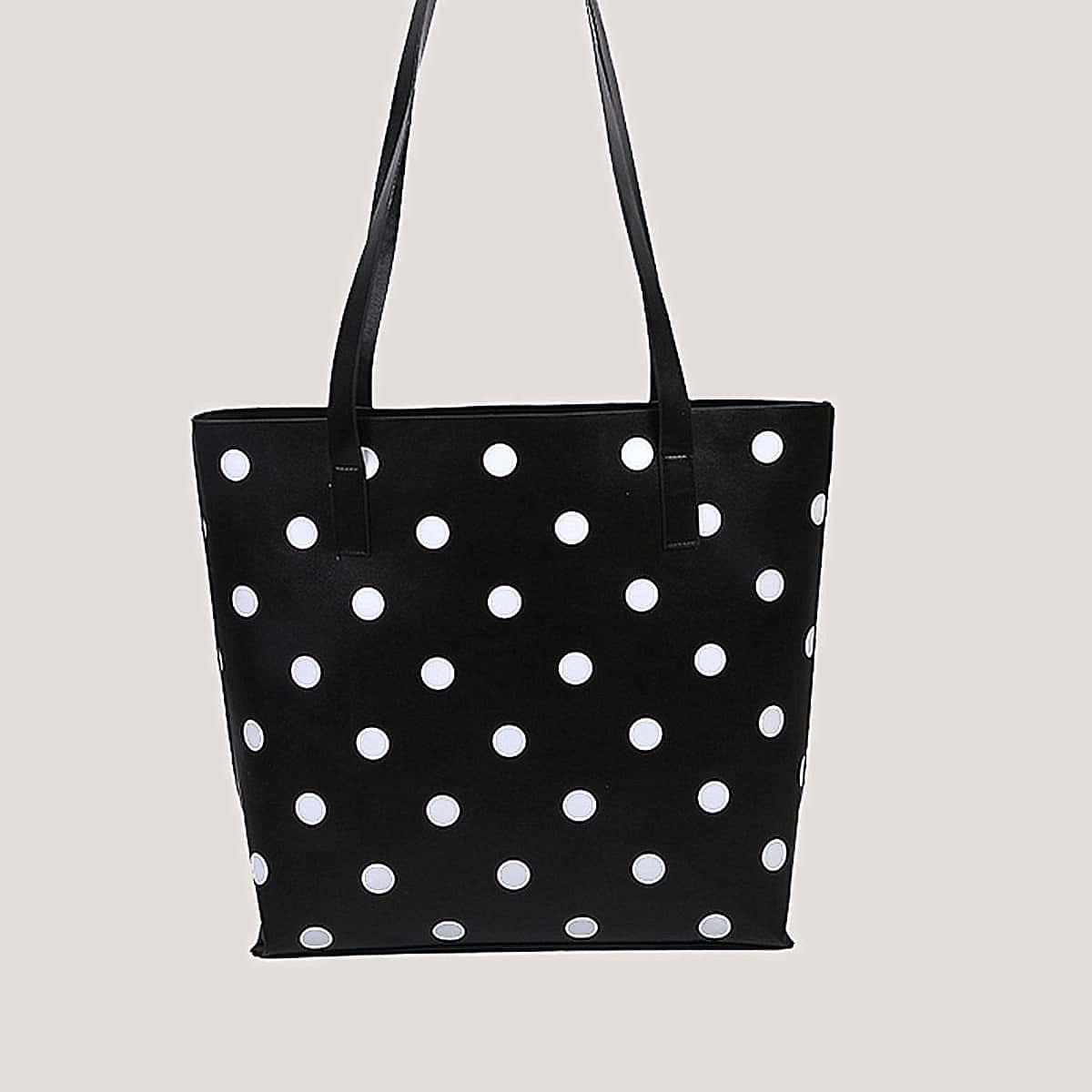 

Polka Dot PU Tote Bag, Black