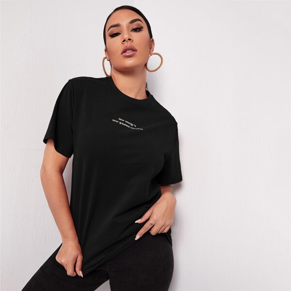 

Slogan Embroidery Top, Black