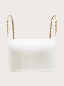 SHEIN ICON Chain Strap Crop Cami Top - White - View 1