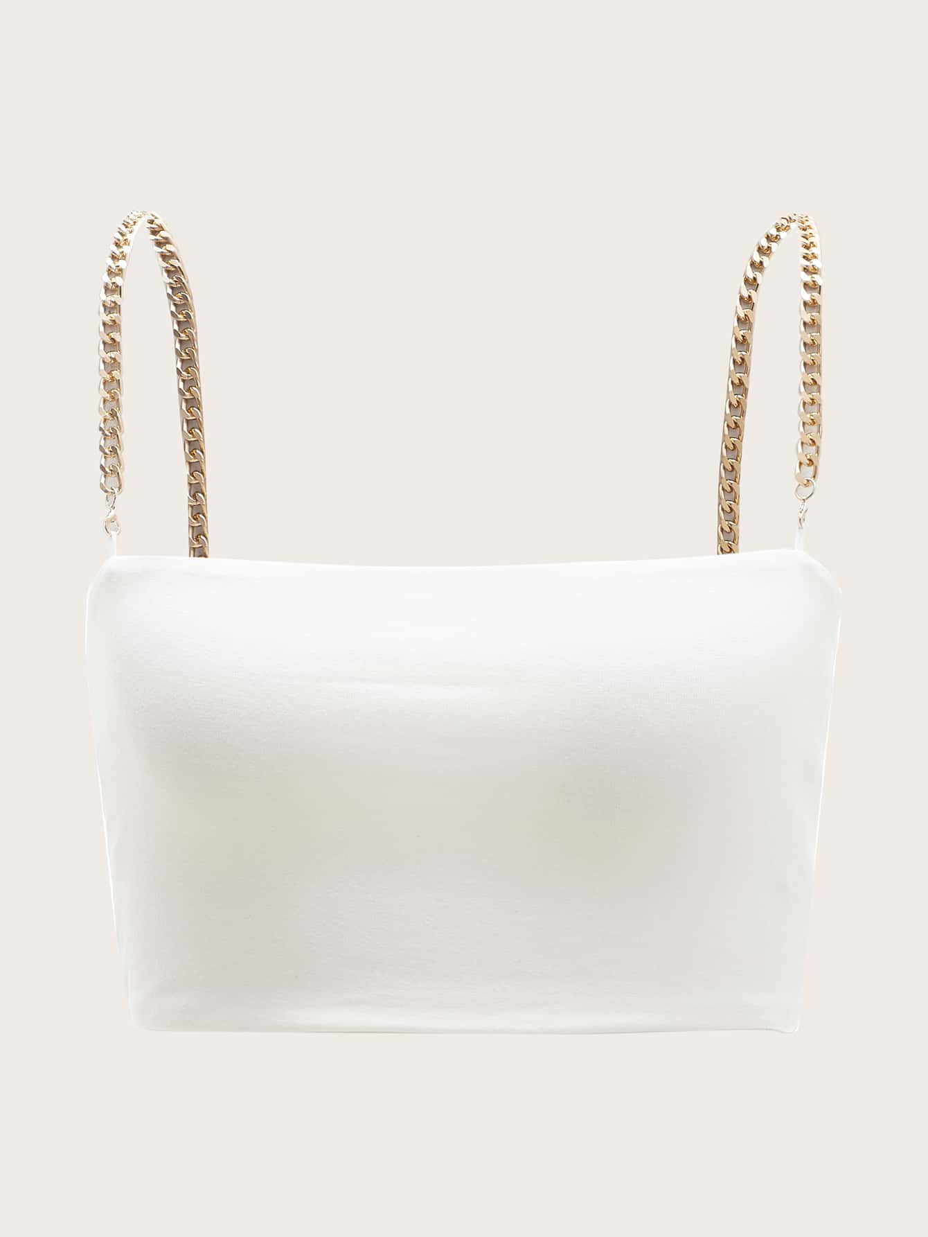 SHEIN ICON Chain Strap Crop Cami Top - White - View 1