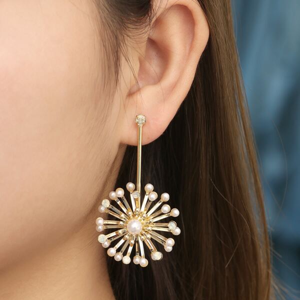 

Faux Pearl Decor Earrings, Gold