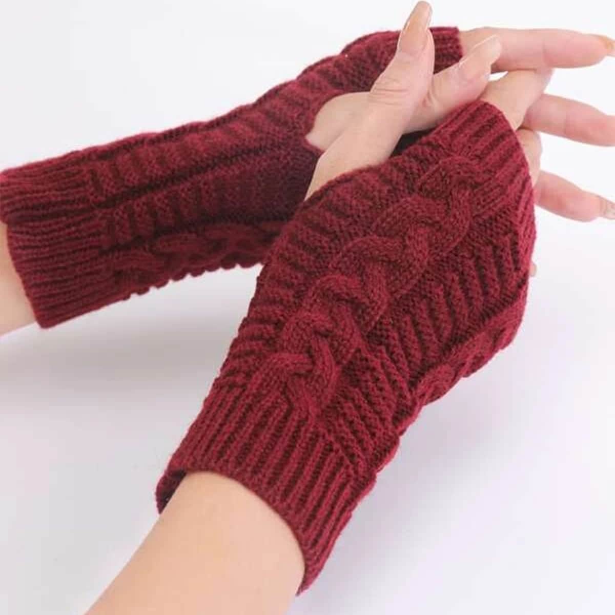 

Solid Knit Fingerless Gloves, Burgundy