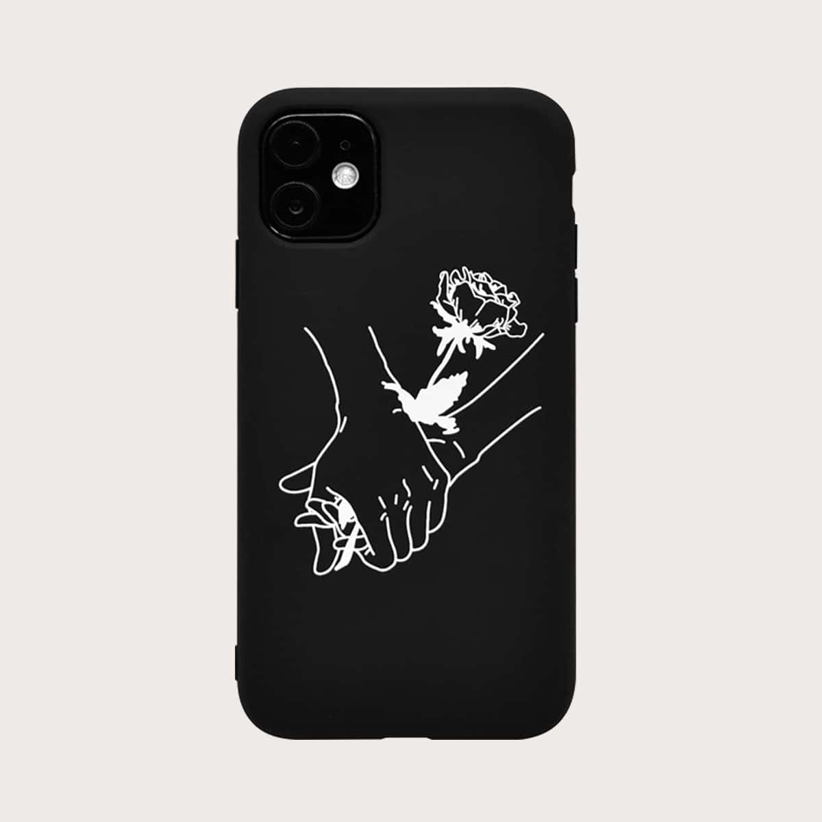 

Hand & Rose Pattern iPhone Case, Black and white