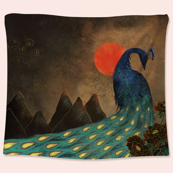 

Peacock Print Tapestry, Multicolor