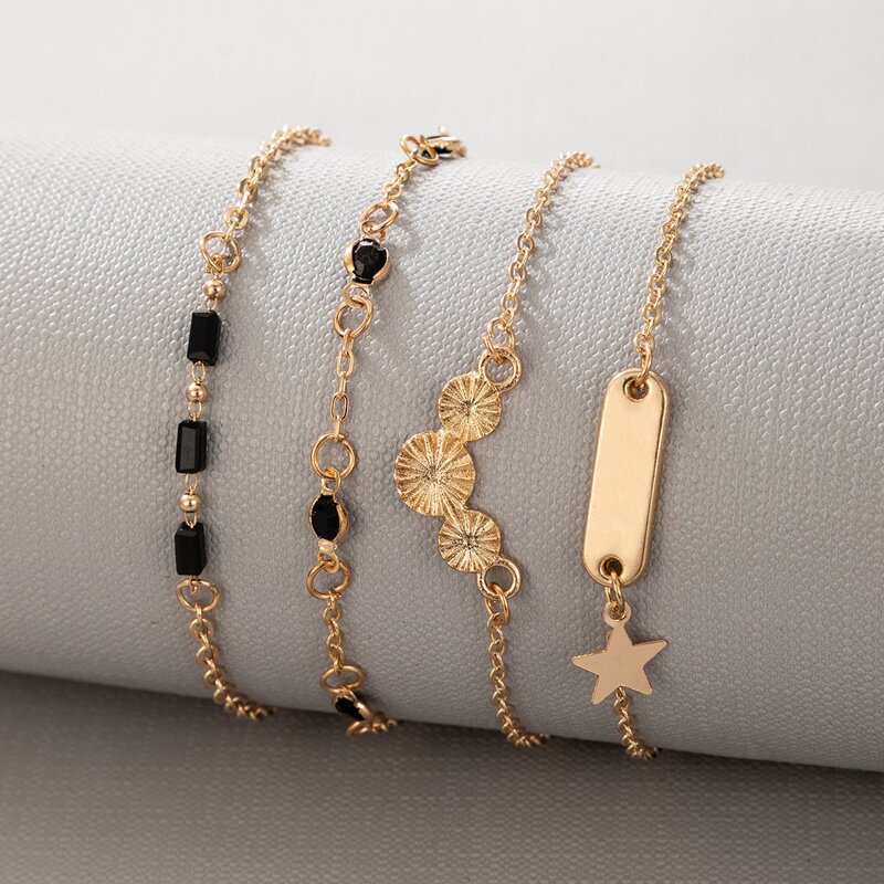 

4pcs Star & Coin Chain Bracelet, Gold