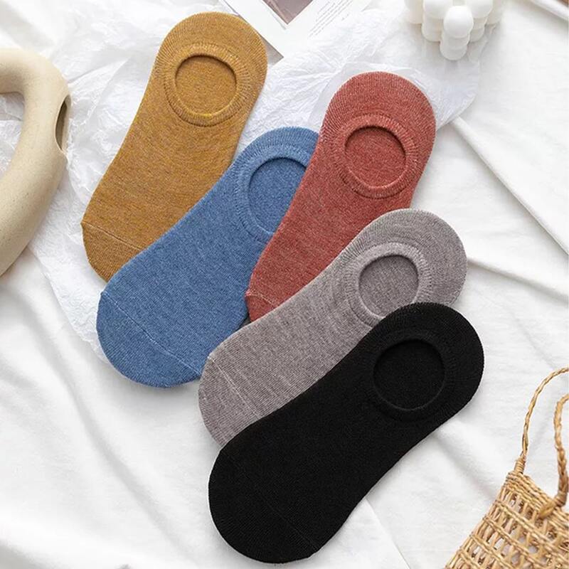 

5pairs Solid Invisible Socks, Multicolor