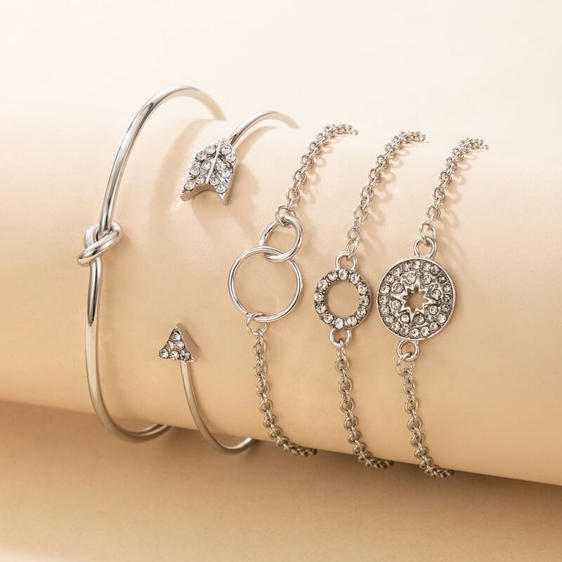 

5pcs Rhinestone Geo Bracelet, Silver