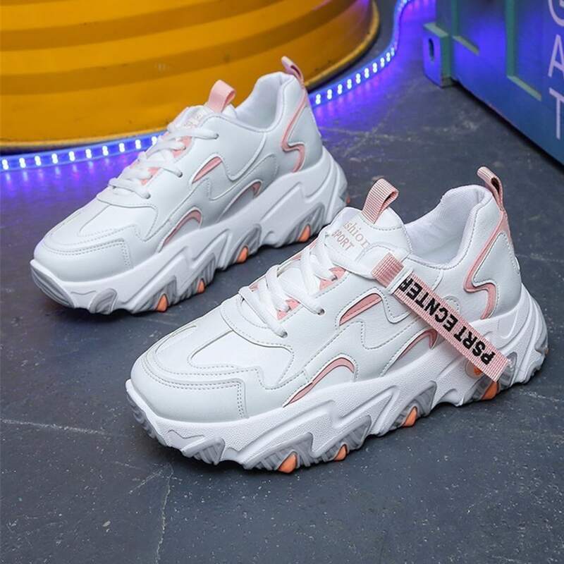 

Letter Tape Lace-up Chunky Sneakers, Pink