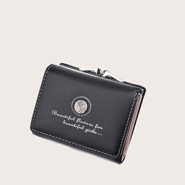 

Letter Graphic Fold Over Small Wallet, Black
