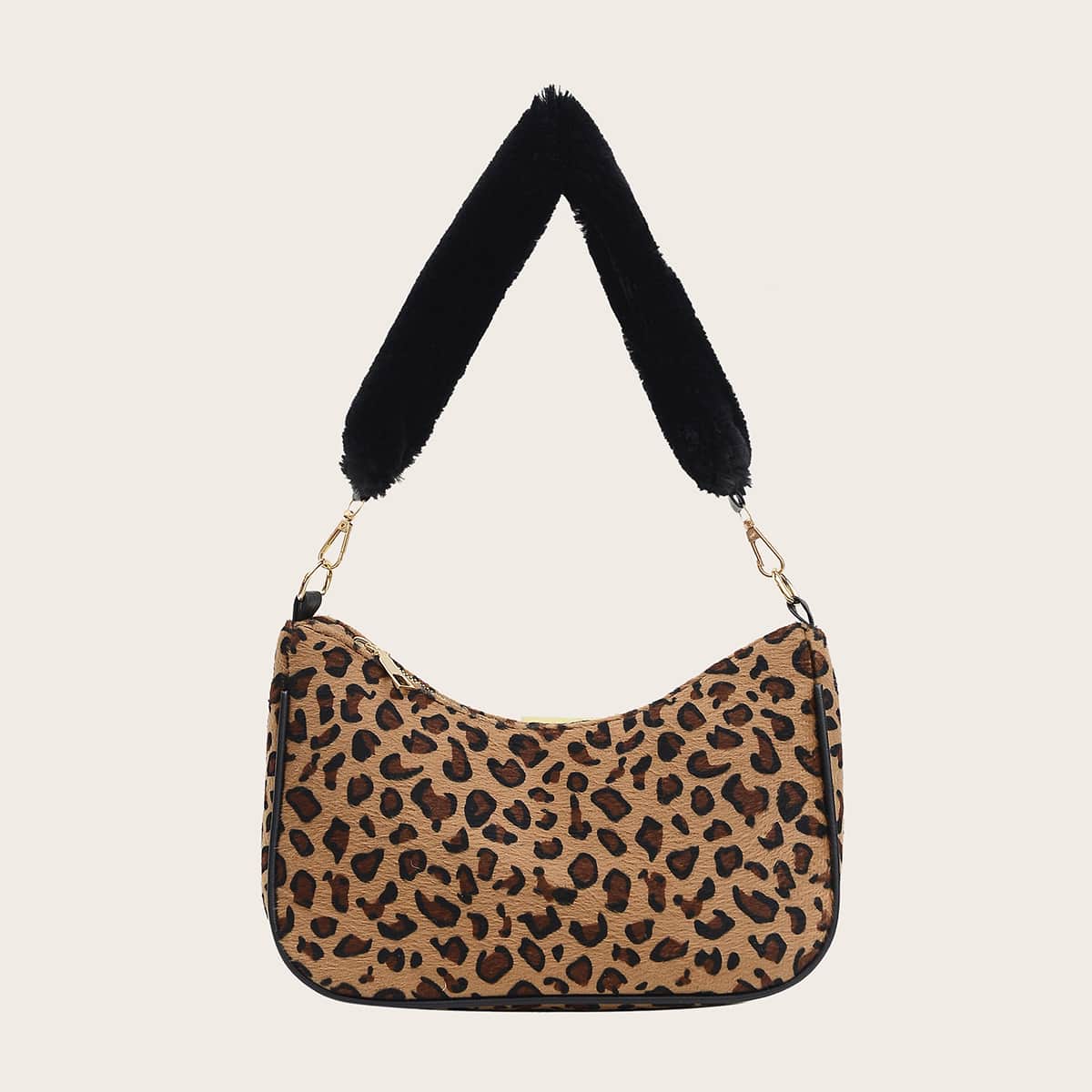 

Leopard Fluffy Handle Shoulder Bag, Yellow