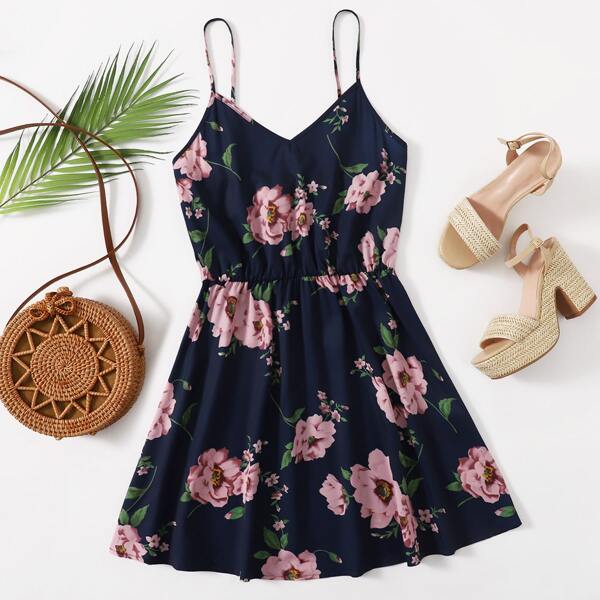 

Floral Print Cami Dress, Navy blue