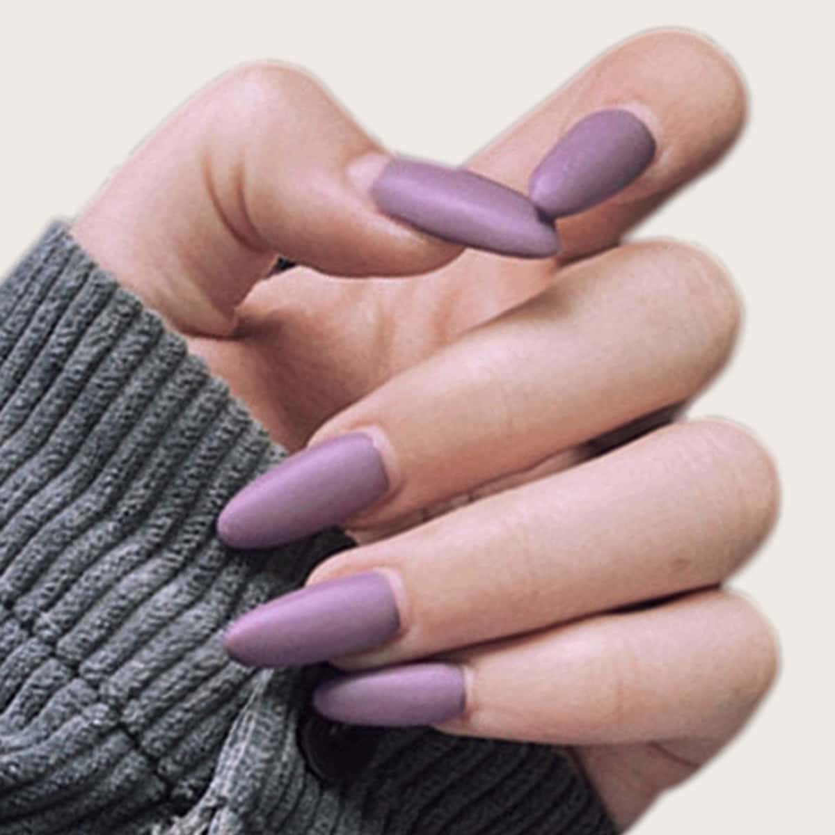 

24pcs Solid Fake Nail & 1sheet Tape, Purple