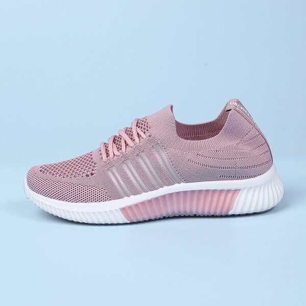 

Lace-up Decor Knit Sneakers, Dusty pink