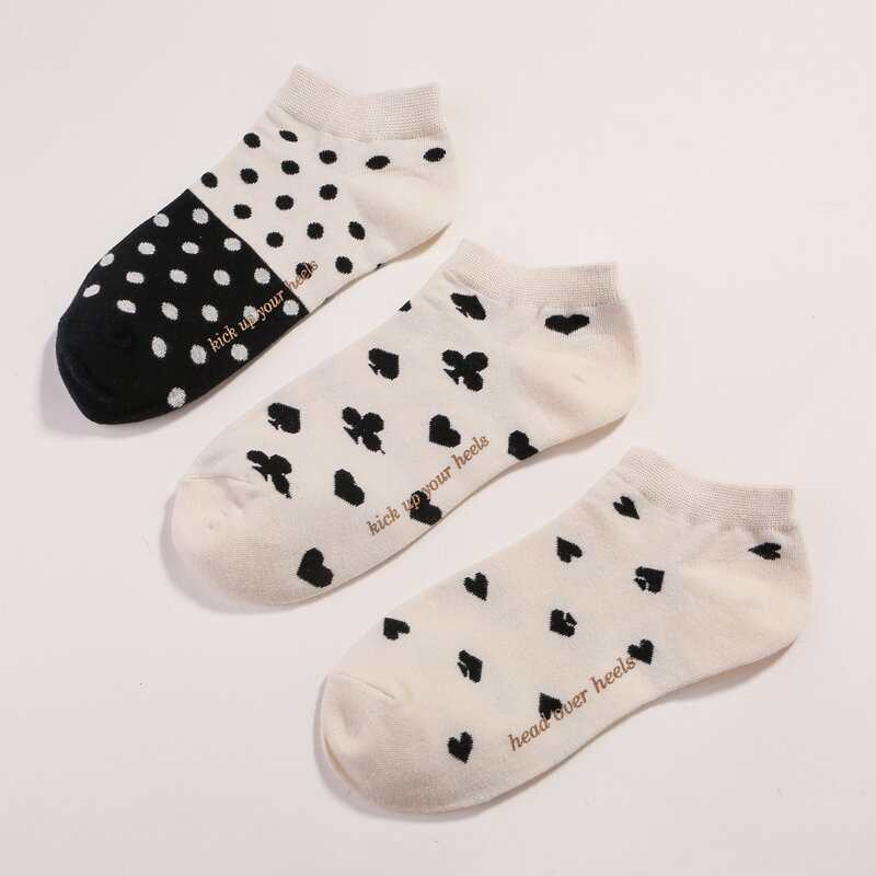 

3pairs Polka Dot Ankle Socks, Multicolor