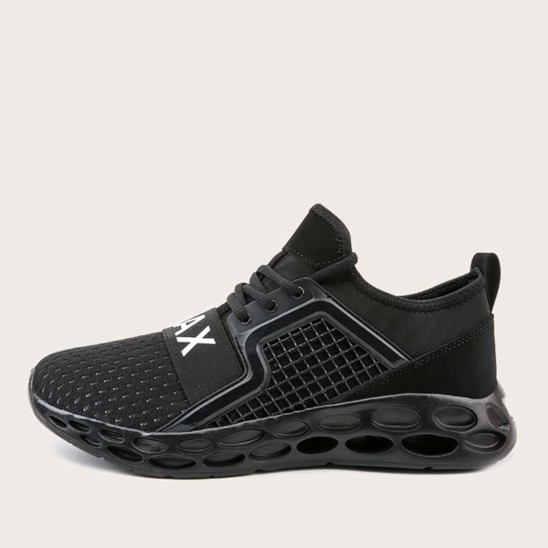 

Men Lace Up Decor Letter Graphic Sneakers, Black