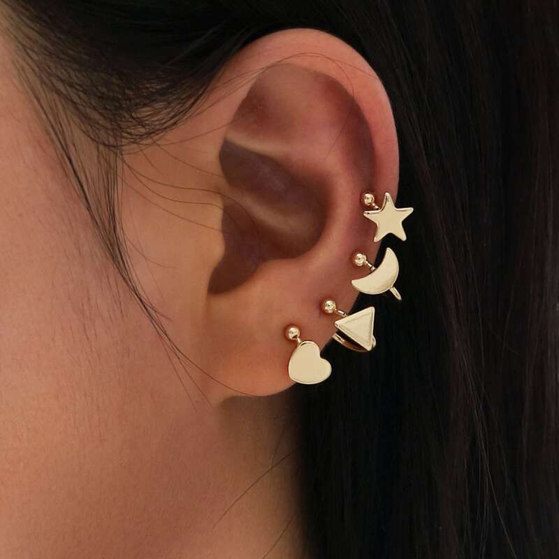 

4pcs Star & Heart Ear Cuff, Gold