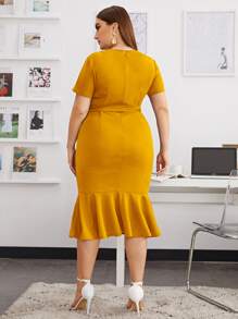 SHEIN Clasi Elegant Vlak Grote maat jurk Geribd