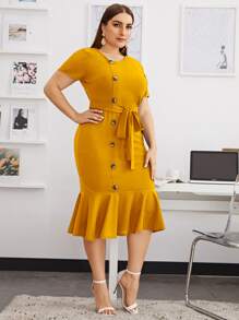 SHEIN Clasi Elegant Vlak Grote maat jurk Geribd