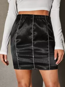 Zolique 高腰緞面包臀半身裙 - 黑色 - 查看 3