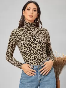 SHEIN Unity 豹紋高領T恤 - 彩色 - 查看 1