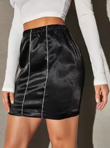 Zolique 高腰緞面包臀半身裙 - 黑色 - 查看 5