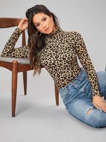 SHEIN Unity 豹紋高領T恤 - 彩色 - 查看 4