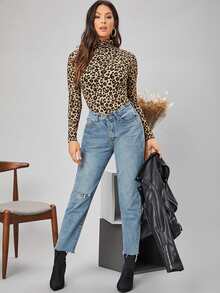 SHEIN Unity 豹紋高領T恤 - 彩色 - 查看 5