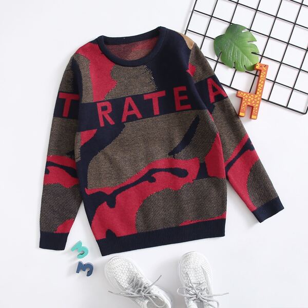 

Toddler Boys Letter And Graphic Pattern Sweater, Multicolor