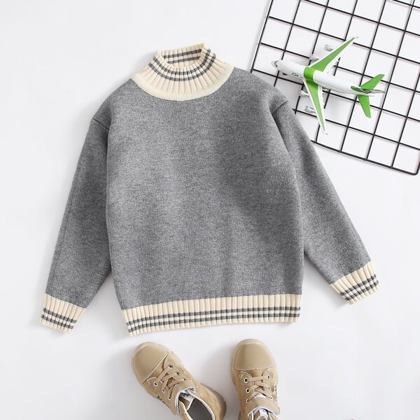 

Boys Striped Turtleneck Sweater, Grey