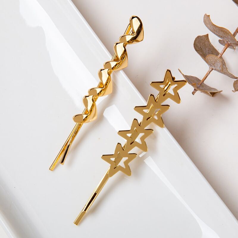 

2pcs Heart & Star Bobby Pin, Gold