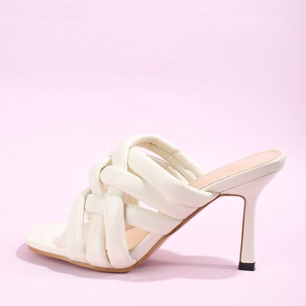 

Cross Strap Stiletto Heeled Mule Sandals, Beige