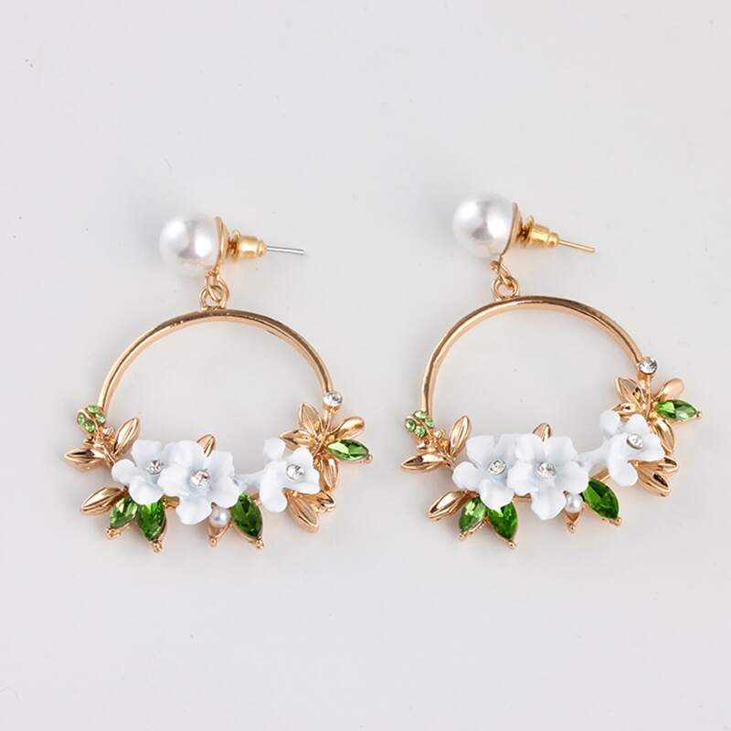 

Floral Wreath Round Drop Earrings, White