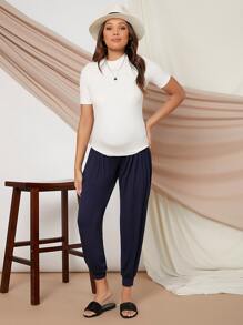 SHEIN Maternity Secret Fit Belly Pants - Navy Blue - View 3