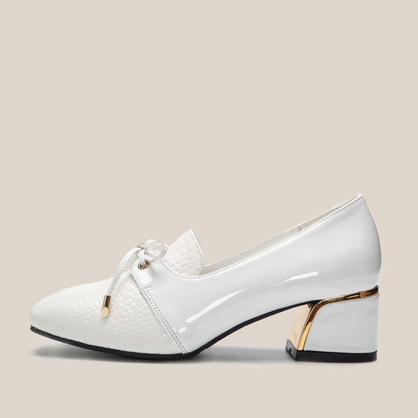 

Bow Knot Decor Croc Embossed Chunky Pumps, White