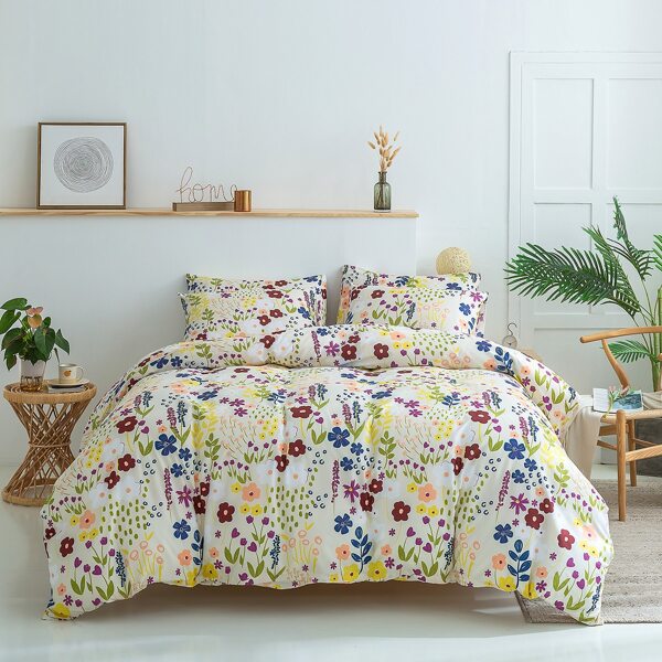 

Flower Print Bedding Set Without Filler, Multicolor