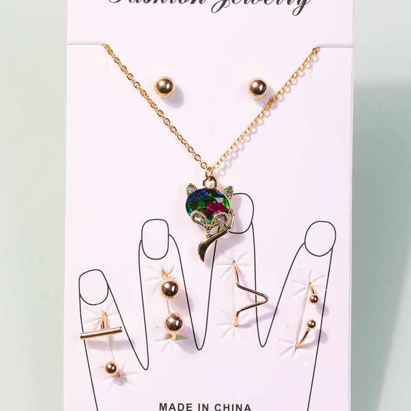 

7pcs Rhinestone Jewelry Set, Gold