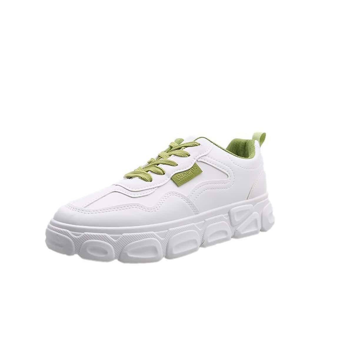 

Colorblock Strap Lace-up Skate Shoes, White