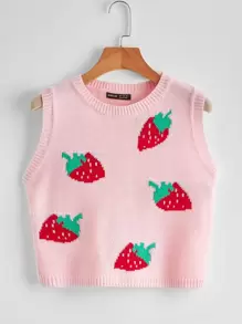 Strawberry Pattern Sweater Vest - Baby Pink - View 1